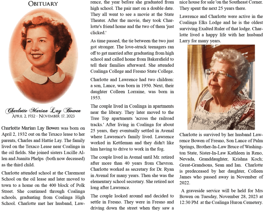 Obituaries Coalinga Press